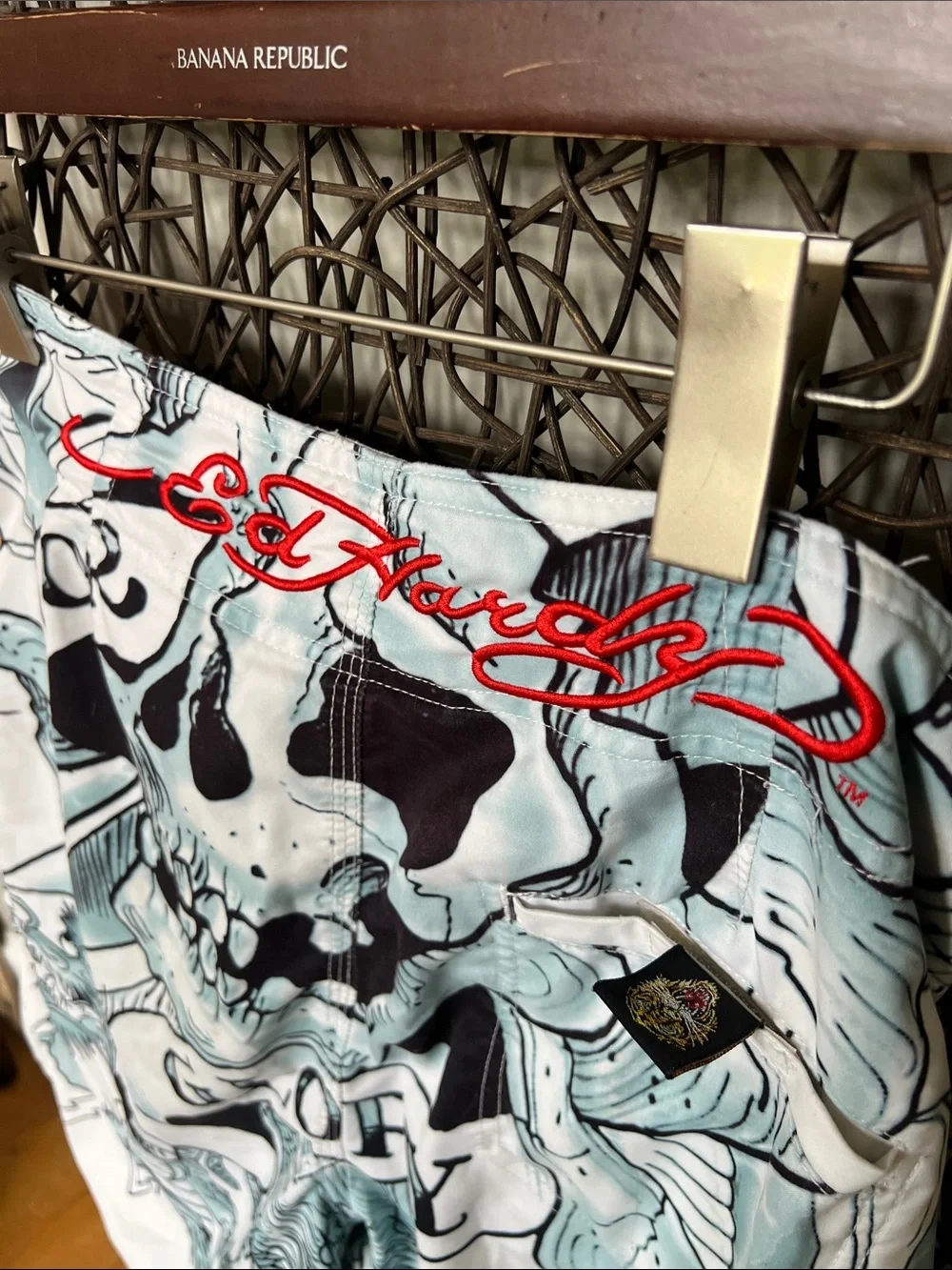 Ed Hardy Surf or Die Vintage Y2K Streetwear Goth Skater Board Shorts 33” 10” NEW